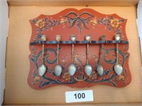 Hand Painted Spoon Holder w/ Decorative Spoons