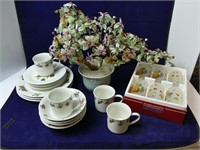 ARTIFICIAL PLANT, TABLEWARE AND GLASSES