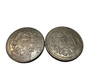 Pair Vintage 84 + 86 Mexican Peso Coins