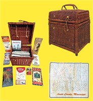 WICKER PICNIC BASKET Full of VINTAGE ROAD MAPS