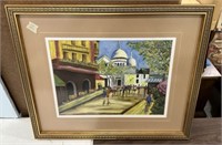 Framed City Street Scene Painting