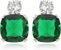 Cushion Cut 8.92ct Emerald & White Topaz Earrings