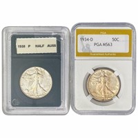 1934 & 1938 [2] Walking Liberty Half Dollar