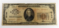 1929 $20 NATIONAL CURRENCY DALLAS