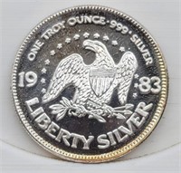 1983 A-Mark Liberty One Troy oz Silver Round