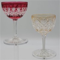 ABP Cut Glass Two wine stems, one cranberry cut t