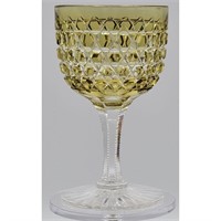 ABP Cut Glass Cut To Clear Olive Green Wine Stem