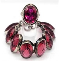 Sterling & Semi-Precious Red Stone Bracelet & Ring