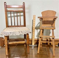Child's chair and doll highchair