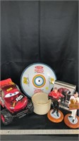 NASCAR Lightshade and figures/battery car not