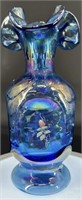 Beautiful Fenton Blue Iridized Hp Vase Artist