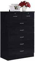 Black Dresser 7 Chest with Locks on 2-Top Drawers