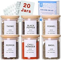 *Glass Spice Jars with Bamboo Lids - 18 Pcs