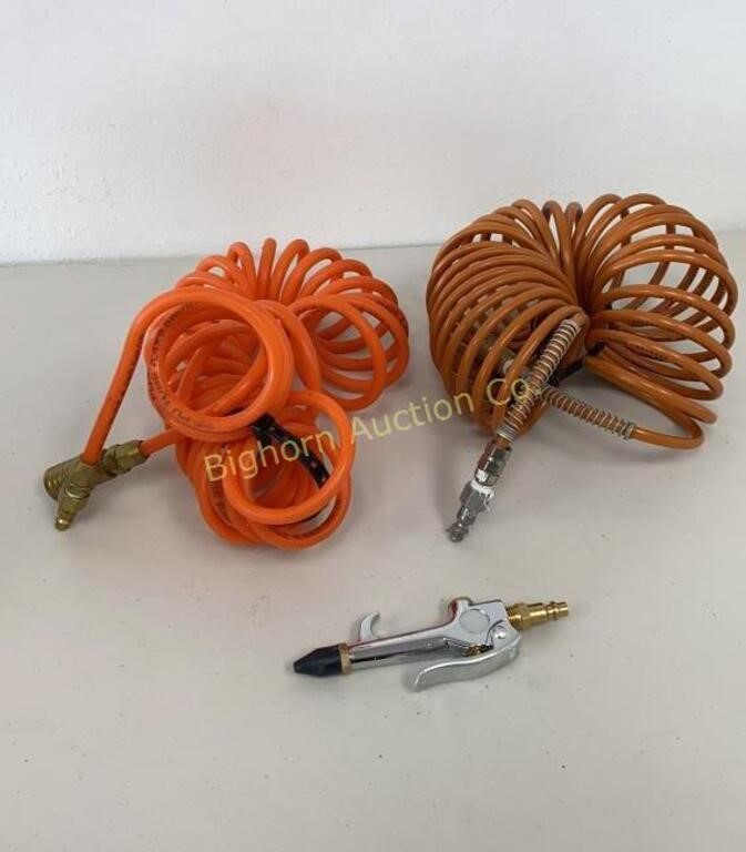 Coil Air Hose & Air Spray Nozzle 3pc Lot