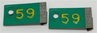 Vintage 1959 Pair of Metal License Renewal Tags