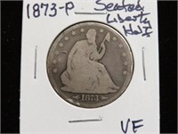 1873 P SEATED LIBERTY HALF DOLLAR 90%