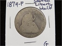 1874 P SEATED LIBERTY HALF DOLLAR 90%