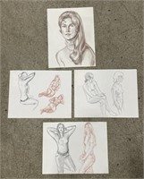 (RK) 4 Pencil Sketches 14” x 11”