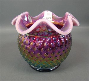 Fenton Plum Opal Hobnail Iridised Ruffled Vase