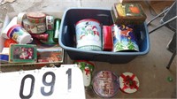 Large Box and Tote of Tins (Mostly Xmas)