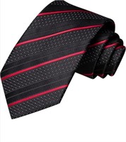 New HI TIE Black Red Stripe Silk Wedding Tie For