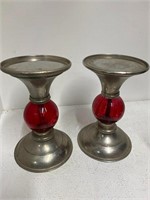 Vintage Silver Metal Pillar Candle Holders  k