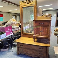 Antique Oak Hat Box Dresser with Mirror