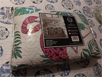 Full Queen spirit Linen quilt set with flamingos,
