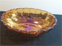 Indiana Harvest Fruit Iridescent Amber Footed Bowl
