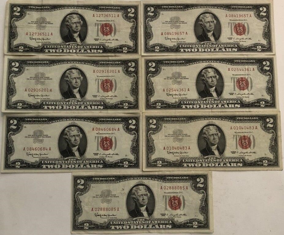 (7) 1963 Red Seal $2 Bills