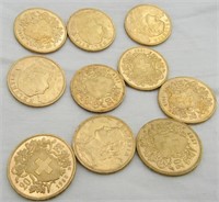 10 - Helvetia 20 franc gold coins