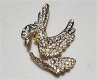 Flying Swan Brooch Pin Genuine Austrian Crystals