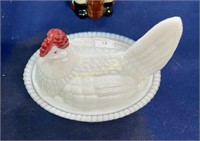 MILK GLASS HEN ON NEST