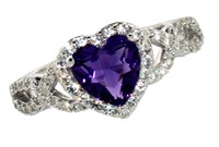 Beautiful Amethyst & White Sapphire Heart Ring