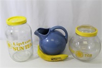 Lipton Sun Tea Glass Jars & Blue Bubble Pitcher