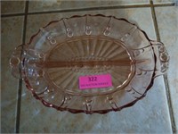 Pink glass divided serving dish 7x10
