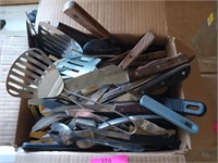 Box of assorted kitchen utensils