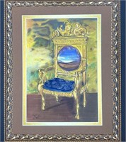 Salvador Dali Mixed Media On Paper "Golden Chair"