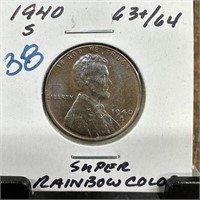 1940-S WHEAT PENNY CENT SUPER RAINBOW COLOR