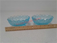 2 blue glass candle holders