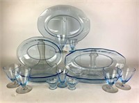 Blue Glass Tableware - Glasses, Bowls, & Platter