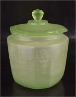 Green Depression Uranium Glass Biscuit Jar