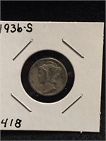 1936-S Silver Mercury Dime