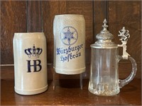 German Stoneware Big Beer Steins