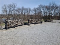 3 Firewood Racks w/ Wood & 4 bins of bark