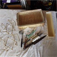 Old knife, trivets& baking pan & more