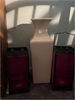Pink Glass Candle Lanterns, Vase