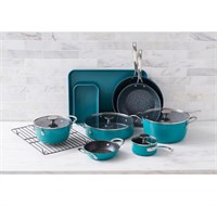 Curtis Stone Dura-Pan 14-Piece Cookware Set, Turqu