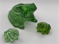 Baccarat France Crystal Green Frog Family, 1 Lg.