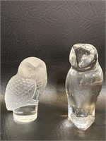 Baccarat & Lalique Crystal Owl Figurines